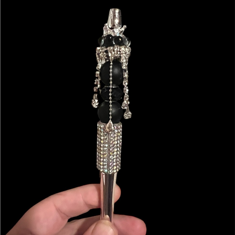 Elegant Black and Silver Beaded Pen
